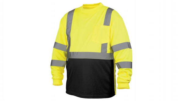 Pyramex RLTS3110BL RLTS31B Series T-Shirt Hi-Vis Lime Long Sleeve - Black Bottom - Size Large